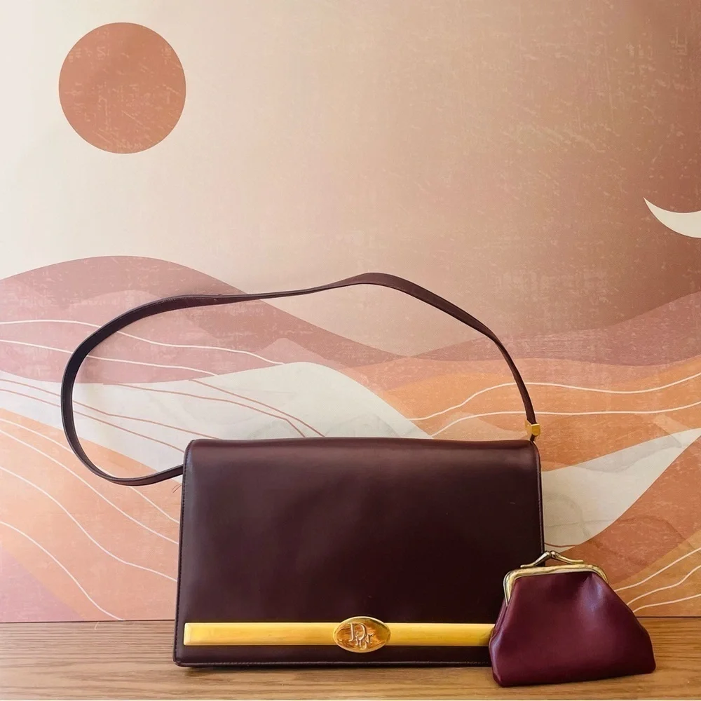 Dior Vintage 30 Montaigne Clutch Shoulder Bag Leather Bordeaux + Coin Purse - Picture 3 of 13